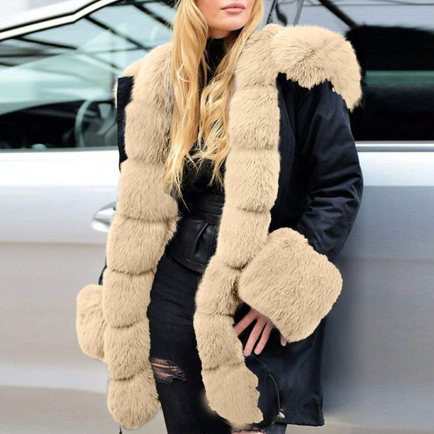 Womens Long Sleeve Fluffy Fox Faux Fur Coat Warm Winter Outwear Jackets 